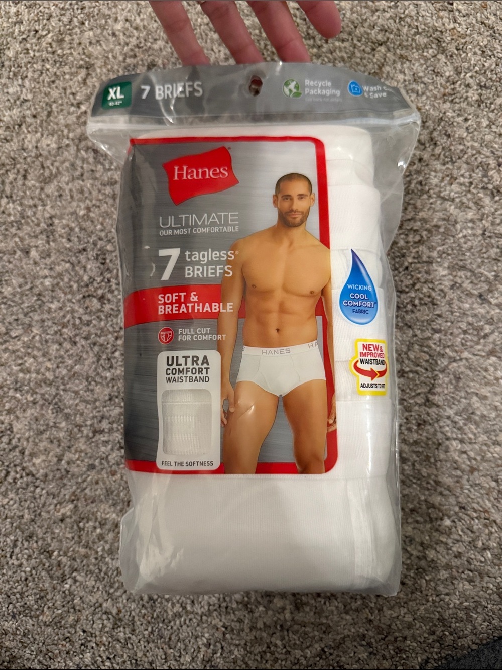 Hanes Men's Ultimate 7-Pack White Tagless Briefs - XL NEW